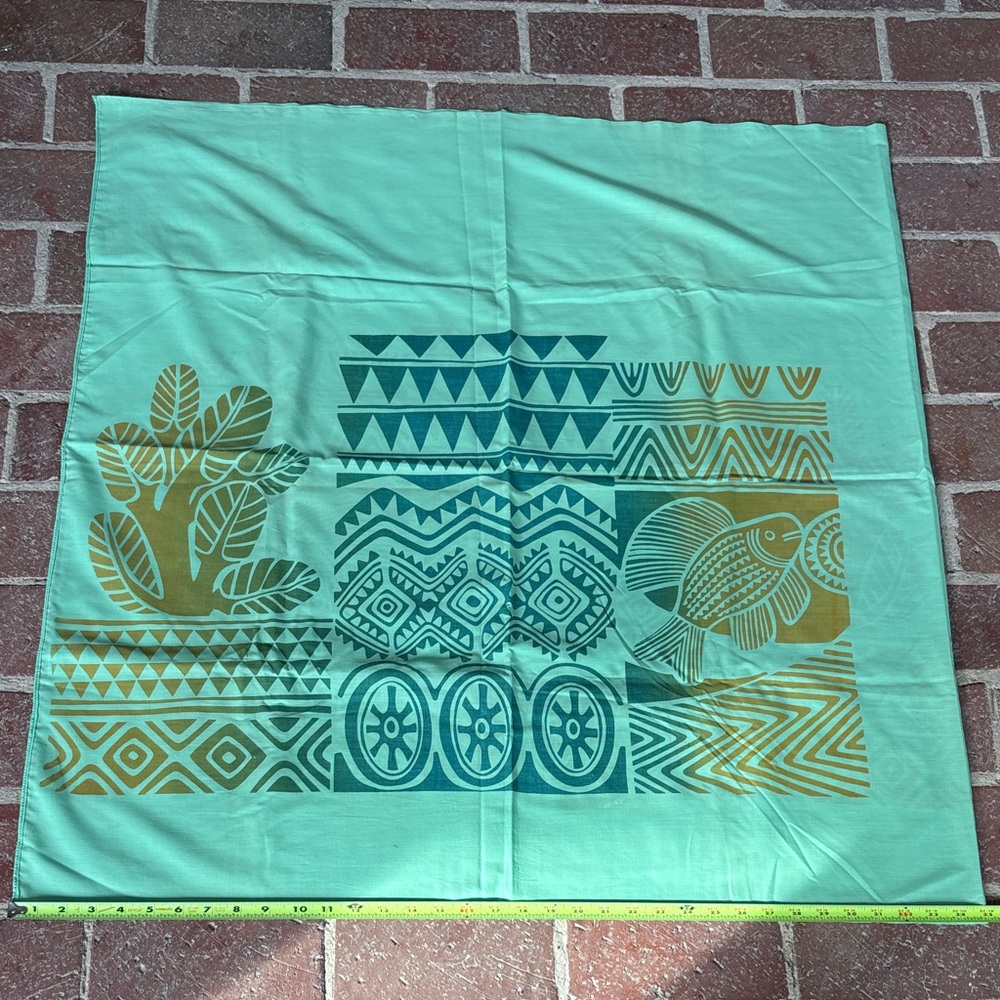 Vintage Aqua Swim Sarong/Sari with Teal and Gold Geometric Print - Picture 2 of 15